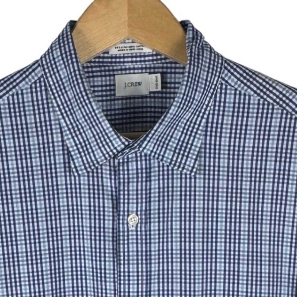 J.Crew Mens Blue White Gingham Check 80s 2-Ply Cotton Button Down Shirt LT Tall